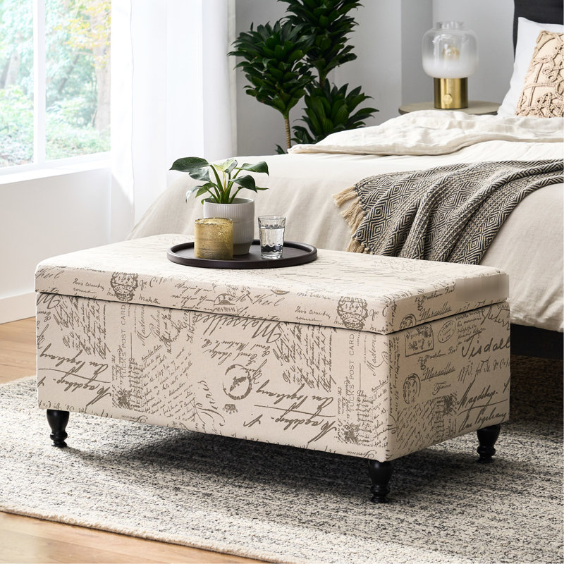 Design Design - Tissu en lin beige, décoration en bois polyvalente et élégante avec cadre, finition, compartiment de rangement caché, mobilier contemporain