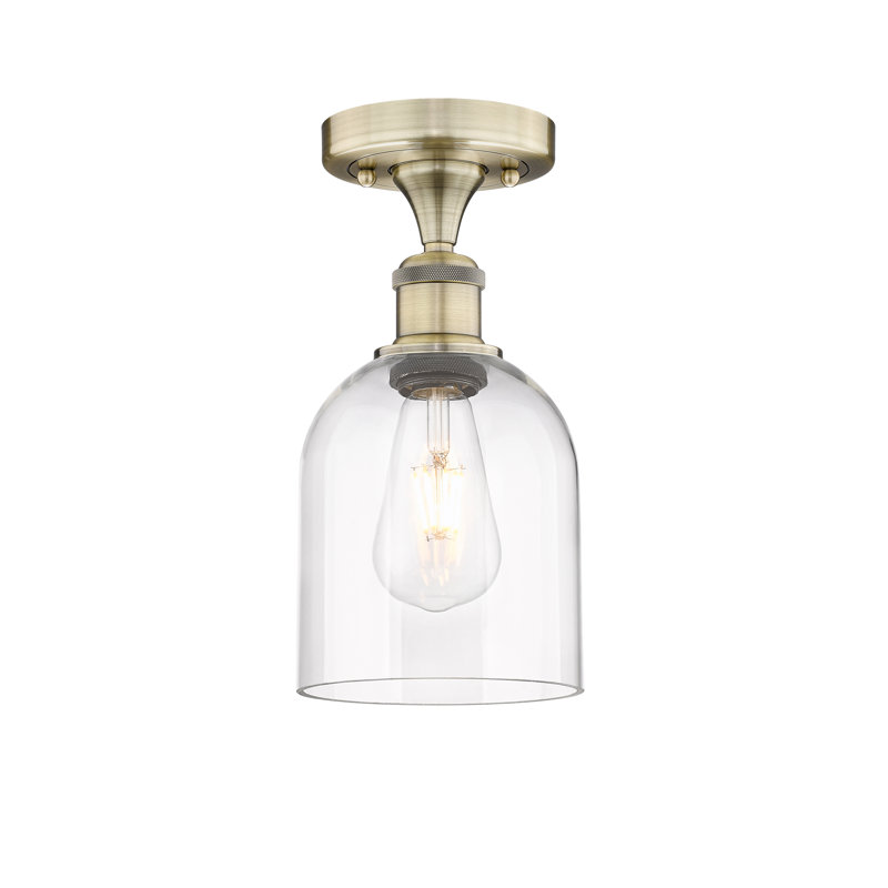 Edison - Allysson - 1 Light 6" Semi-Flush Mount - Seedy Shade, Clear, Antique Brass