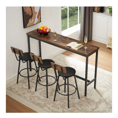 Ensemble de longues tables de bar avec 3 tabourets de bar rembourrés en polyuréthane - Style industriel pour la cuisine et le salon