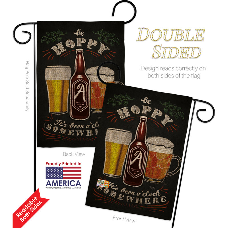 Hoppy bière-heure happy hour, & boissons impressions de boissons à 2 côtés en toile jute 18,5 x 13 po drapeau de jardin