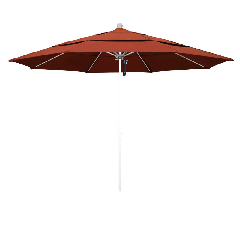 Parasol de marché 11 pi Hibo, Toile toile terre cuite Sunbrella®, Argent anodisé