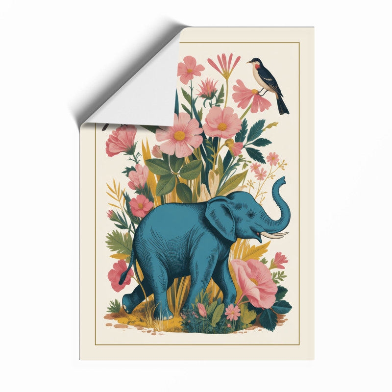 Elephant in Bloom Botanical - Framed Print, Unframed, A4 - 29.7 x 21.0 cm