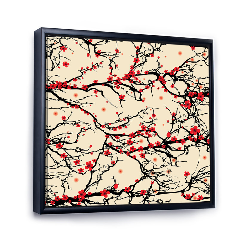 «Cherry Tree Blossoms On Yellow», reproduction d'art sur toile traditionnelle, H 30 po x l 30 po x P 1 po