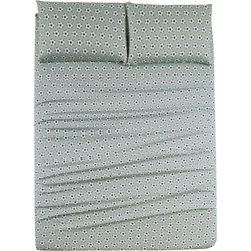 Soccer Sports Microfiber Sheet Set, Full Sheet Set with 2 Pillowcases, Black/White/Gray
