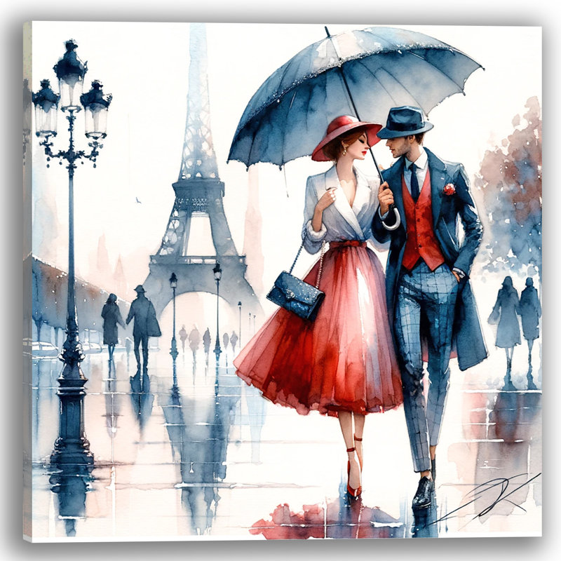 Chic Parisian Promenade, couple élégant avec parasol, H 40 po x l 40 po x P 1,5 po