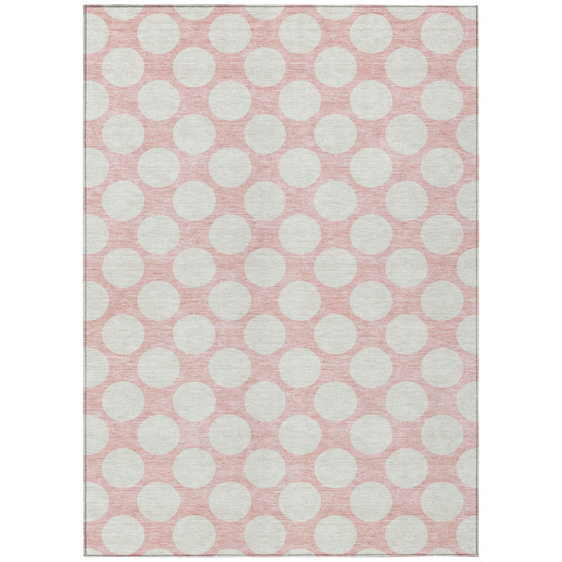 Tapis intérieur lavable à pois rose 5 pi x 8 pi