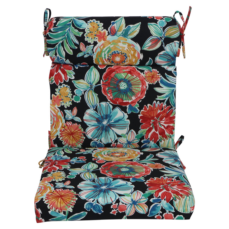 Outdoor Seat/Back Chair Cushion, Black/Colsen Noir Floral, 20" W x 20" D