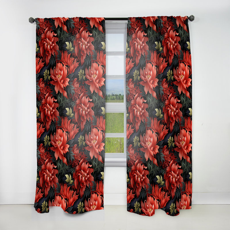 Mystic Red Damask Whispers I - Bohemian Curtain - Velvet Room Darkening - 1 Panel, 52" W x 63" L