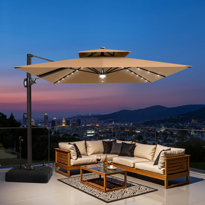 Parasol lumineux en porte-à-faux 11 x 9 pi avec base lestée - déplaçable sans effort par une seule personne