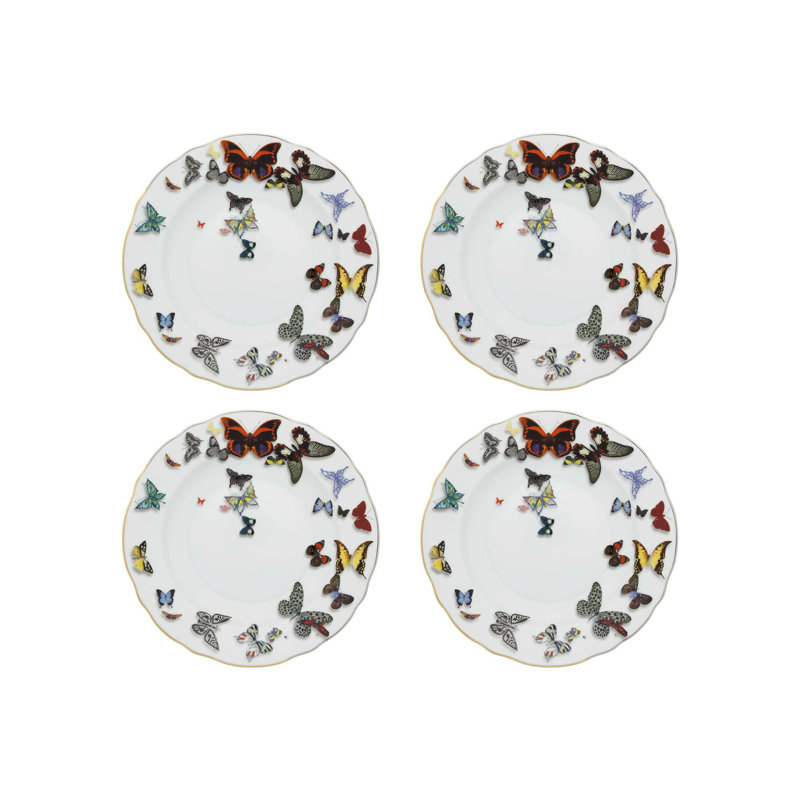 Handcrafted Butterfly Parade Porcelain Appetizer Plates, Set of 4