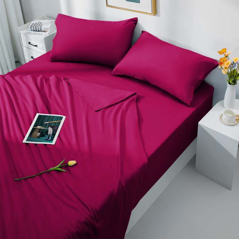 Laurne 200 Thread Count Microfiber Brushed Deep Fitted Bed Sheet, Pink, Double (4'6)