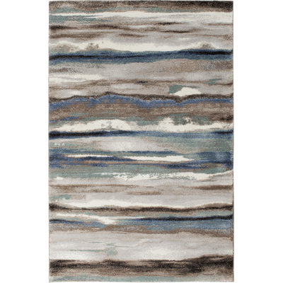 Tapis bleu / brun / gris à tissage mécanique Vakila