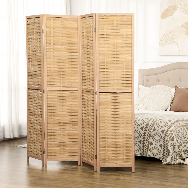 Cloison portable d'intimité 5,5 pi - 4 panneaux pliables. Double paroi latérale tissée à la main pour le bureau à domicile, l'attrait naturel et le panneau pliable pliable. Grace,