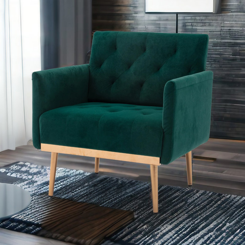 Gus Velvet Armchair, Dark Green