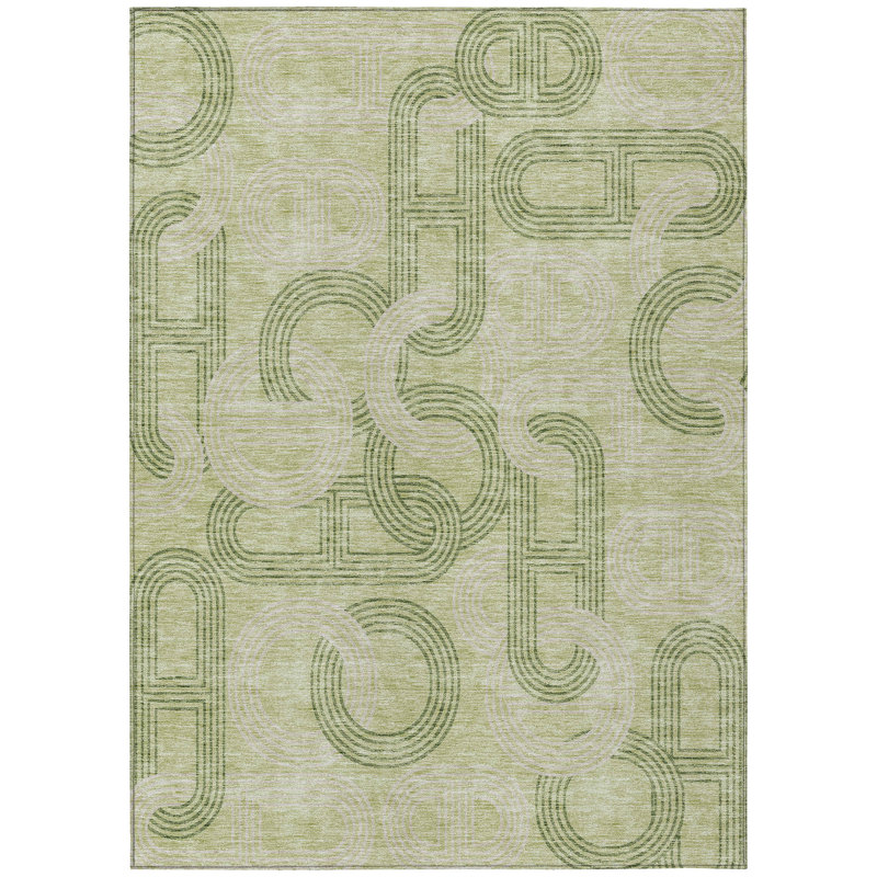 Aloe Green Geometric Washable Rectangular Synthetic Rug 2'6" x 3'10"