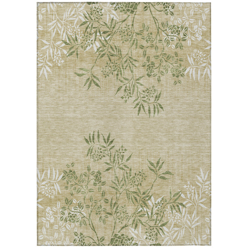 Tapis extérieur lavable floral kaki ivoire et vert 3 pi x 5 pi