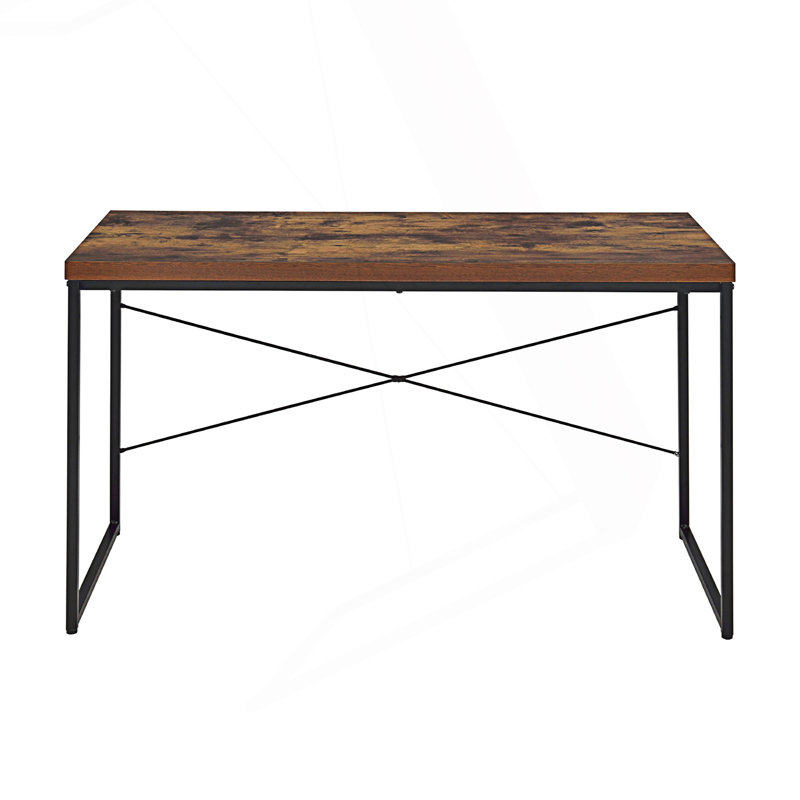 Bureau d'écriture rectangulaire avec pieds en métal, Chêne antique