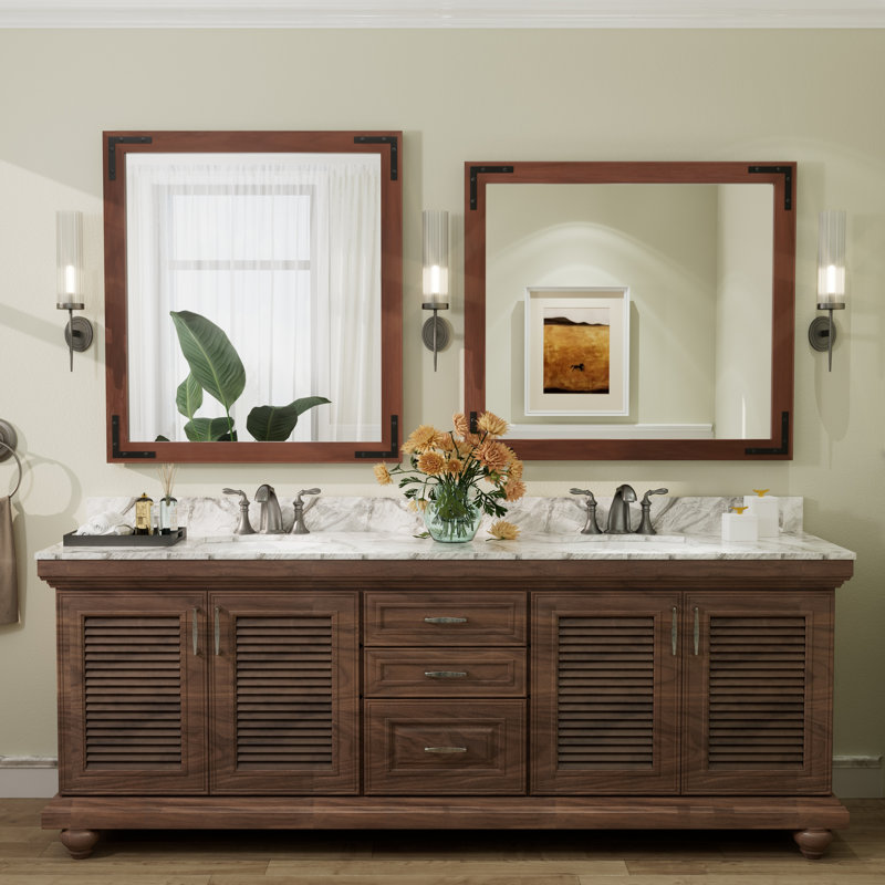 Miroir mural Amara Rustic Farmhouse, 40 po x 36 po, Brun