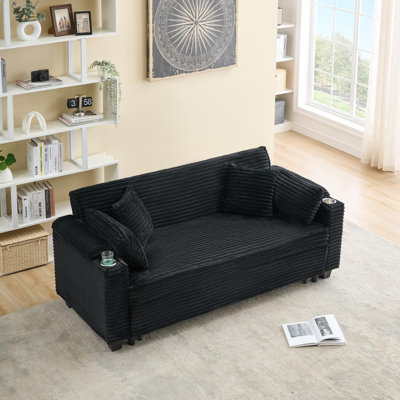 Corduroy Multifunctional Expandable Sofa Bed with Cup Holder
