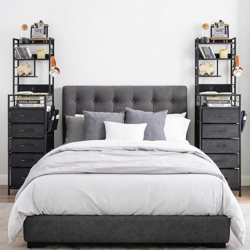 38 cm W Bedside Table, Black Set of 2