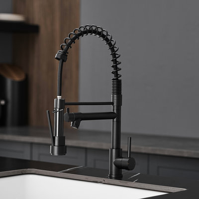 Robinet de cuisine rétractable en acier inoxydable, noir, levier unique, technologie de pointe pour la durabilité des matériaux de construction