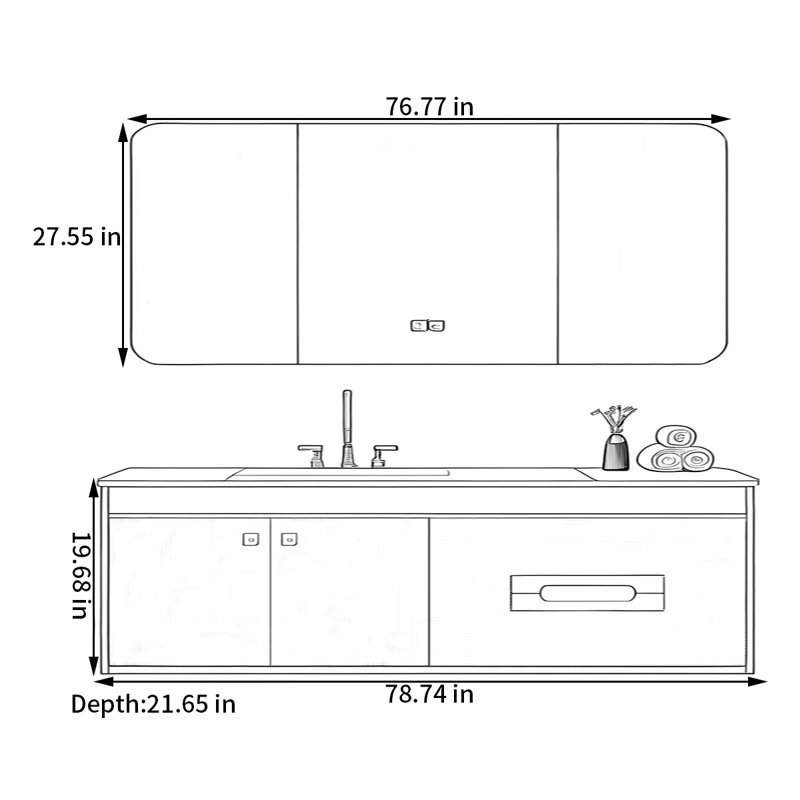 Nouvelle armoire de salle de bain de style chinois, H 19,68 po x l 78,74 po x P 21,65 po