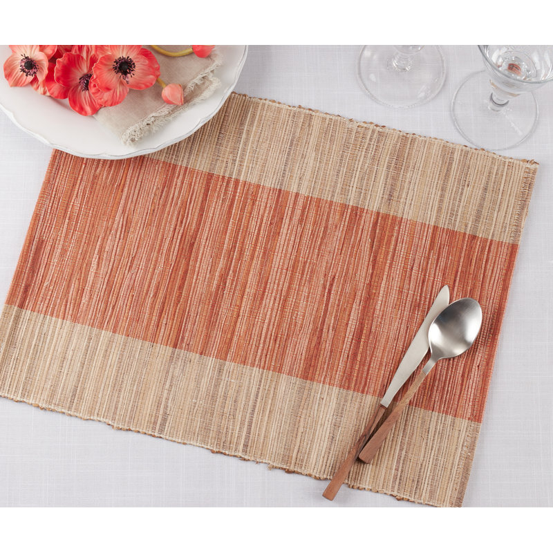 Rust and Beige Shimmering Banded Fabric Placemats Set of 4