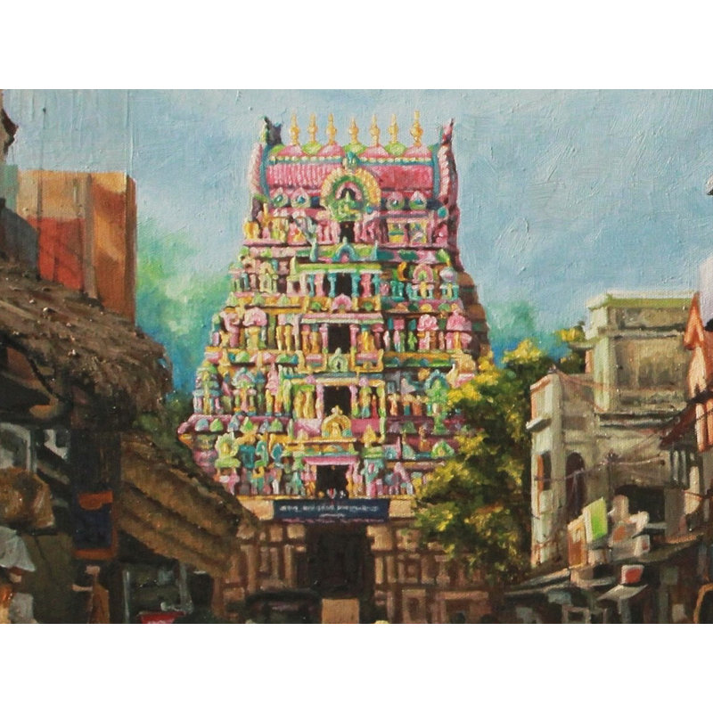 Thirukudanthai vue de face paysage | Huile sur toile | Décoration murale