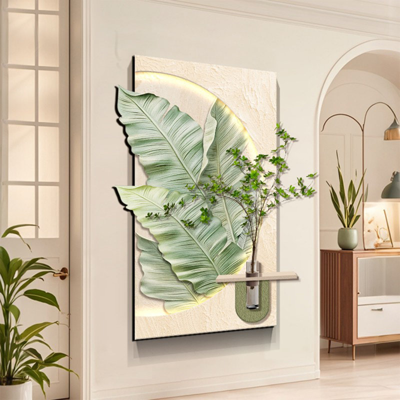 Art mural rectangulaire en bois manufacturé crème et vert, H 31,5 po x l 23,62 po