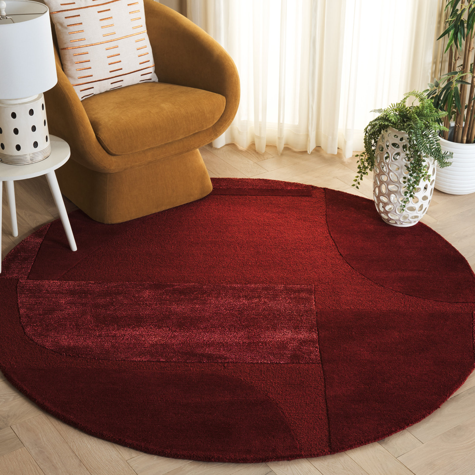 Megara Hand-Tufted Geometric Wool Rug, Round 6'