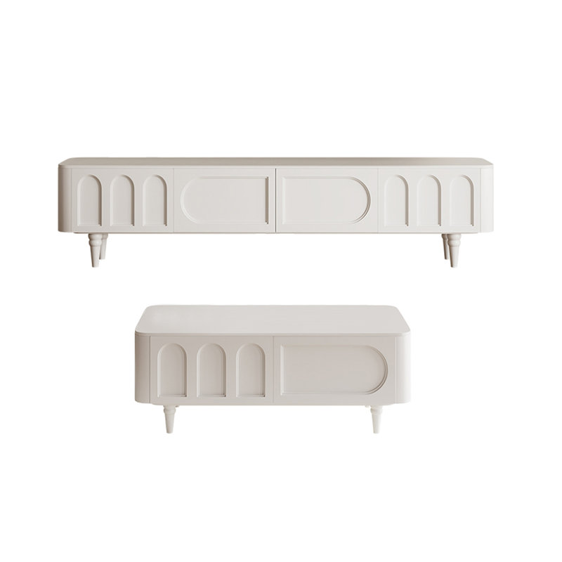 Meuble télé et table basse French Retro, Blanc / Blanc