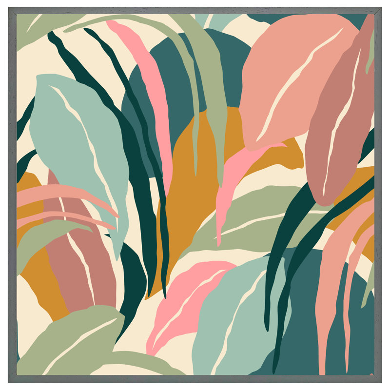 Arriah Artistic Abstract Leaves - Single Picture Frame Print, 61cm H x 61cm W x 4cm D, Grey Framed