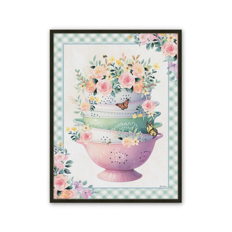 «In the Kitchen Floral Passander» par Nicole DeCamp, reproduction d'art, L 30 x H 40, Noir, Impression encadrée