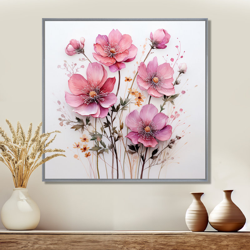 Art mural sur toile rose, H 36 po x l 36 po x P 1,5 po, Encadrement argenté