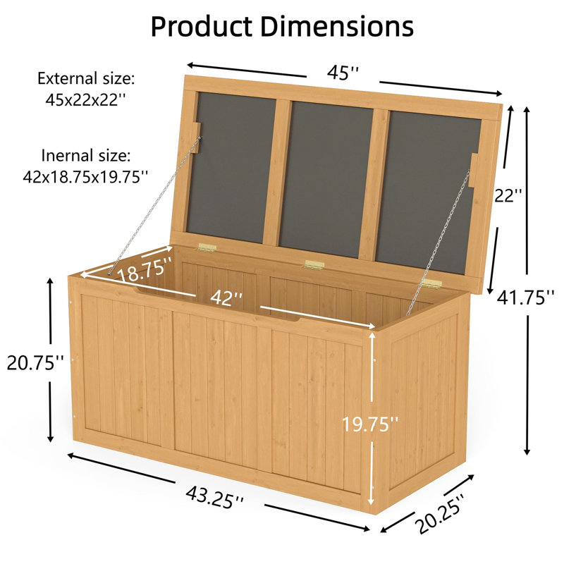 67 Gallon Outdoor Wooden Deck Box – Solid Wood Storage Seat & Table Top For Patio Cushions, Pool Toys & Garden Tools | Weather-resistant