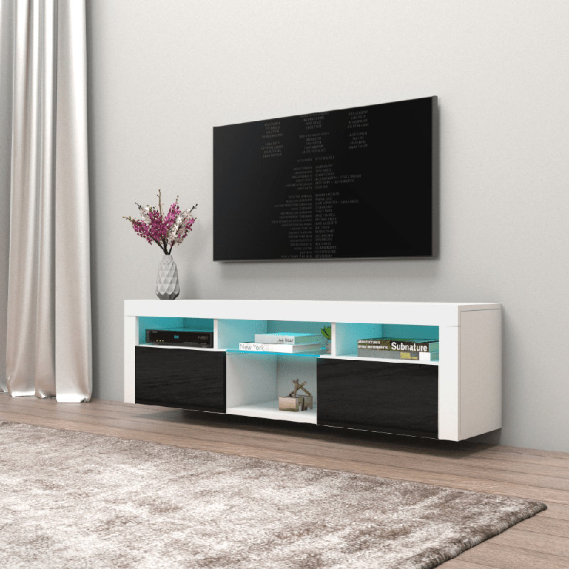 Sabacky Modern TV Stand for TVs up to 70", White/Black, 17.7"H x 63"W x 13.8"D