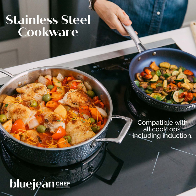 Blue Jean Chef 3-Piece Stainless Steel Cookware Set with Hammered Finish