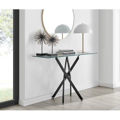 Chayton Modern Contemporary Glass and Black Console Hallway Table - Modern Sleek Design