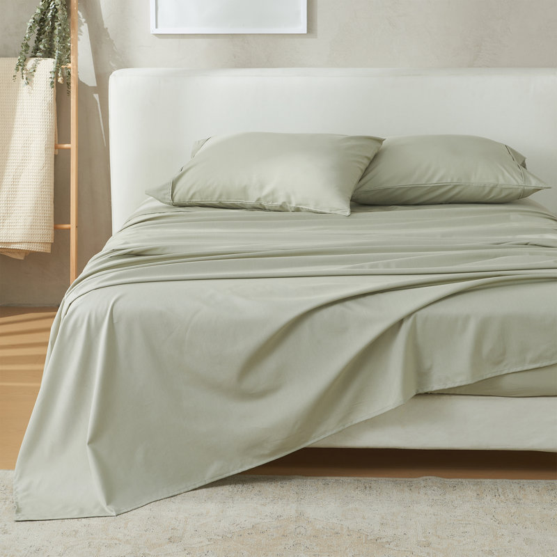 Ensemble de draps en coton et en rayonne de bambou ultra doux, Ensemble de draps pour très grand lit + drap-hous, Vert sauge