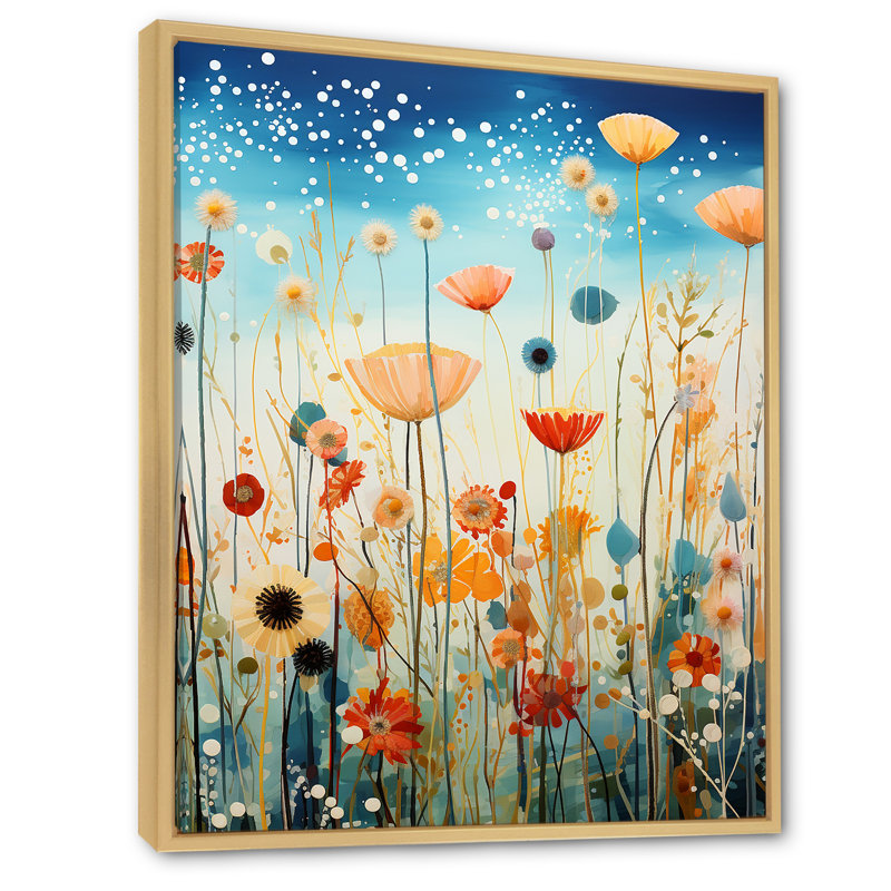 Plants Field Pointillism Dot II - impressions murales florales, H 20 po x l 12 po x P 1 po, Cadre naturel flottant