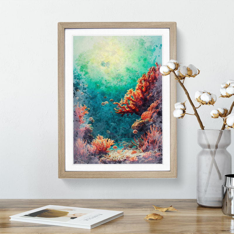 Beautiful Coral Reef - Single Picture Frame Print, 64cm H x 46cm W x 2cm D, Oak Framed
