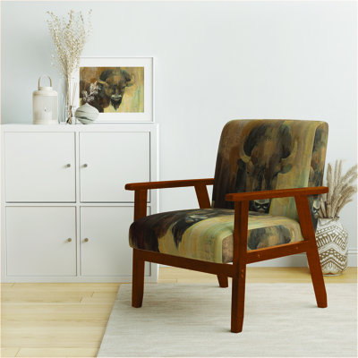 Fauteuil d'appoint rembourré de style campagne moderne «Gravo - Into The Wild Gold Buffalo»