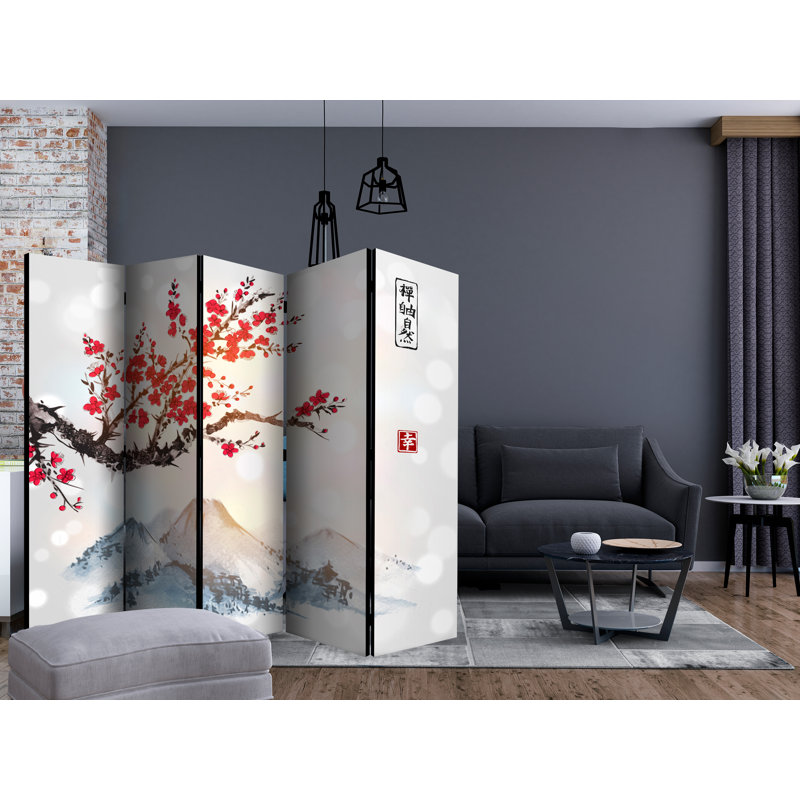Haizleigh 225cm W x 172cm H 5 - Panel Solid Wood Folding Room Divider