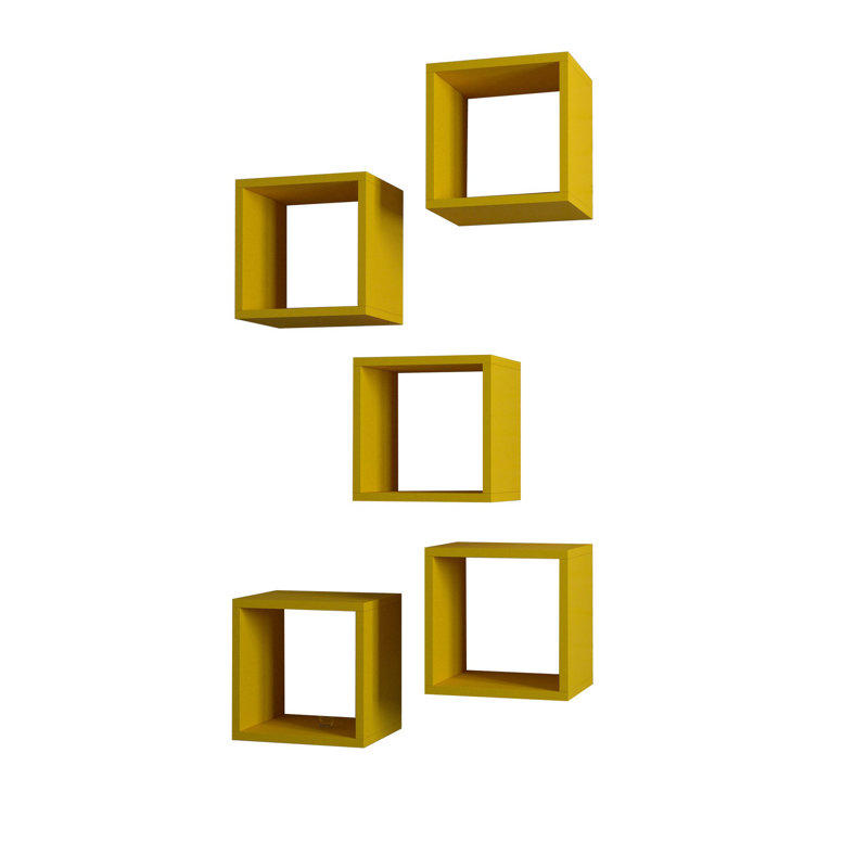 Tioga 5 Piece Square Cube Shelf with Adjustable Shelves, Yellow