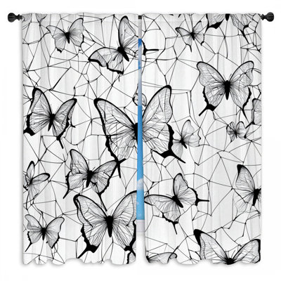 Butterflies Window Curtains  Nature Gothic Drapes - 2 Panels