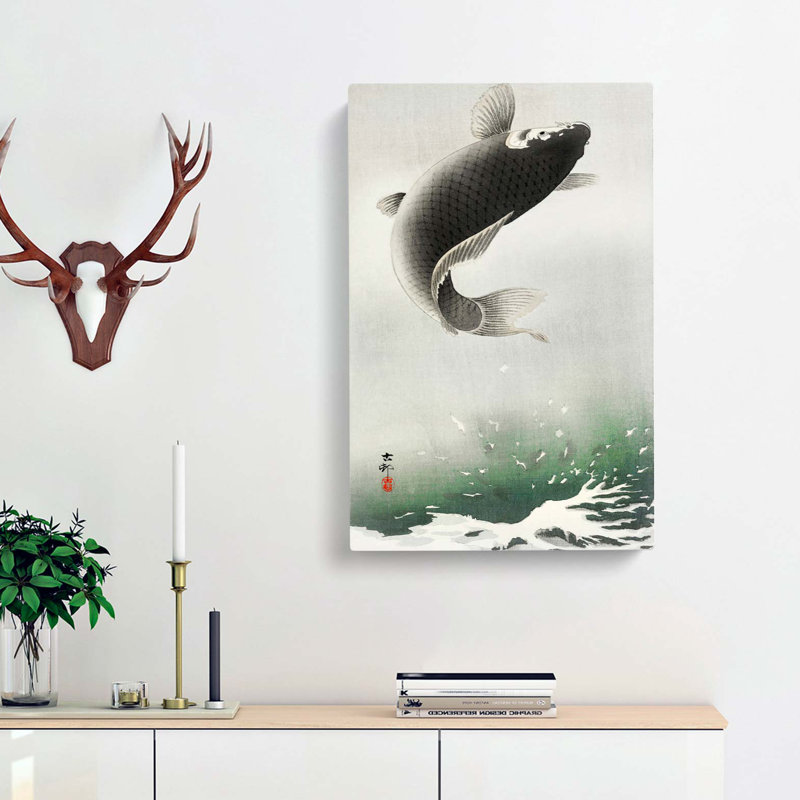 Leaping Carp Fish by Ohara Koson - Wrapped Canvas Art - Wrapped Canvas, 50cm H x 35cm W x 3cm D