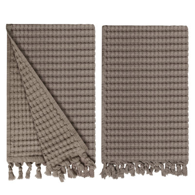 Ensemble de 2 serviettes à main Waffle Tassel - 100% coton naturel à séchage rapide, super absorbant, style moderne