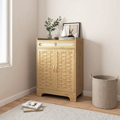 Buffet Modern Farmhouse - Buffet de rangement avec porte de grange et tiroir réglable