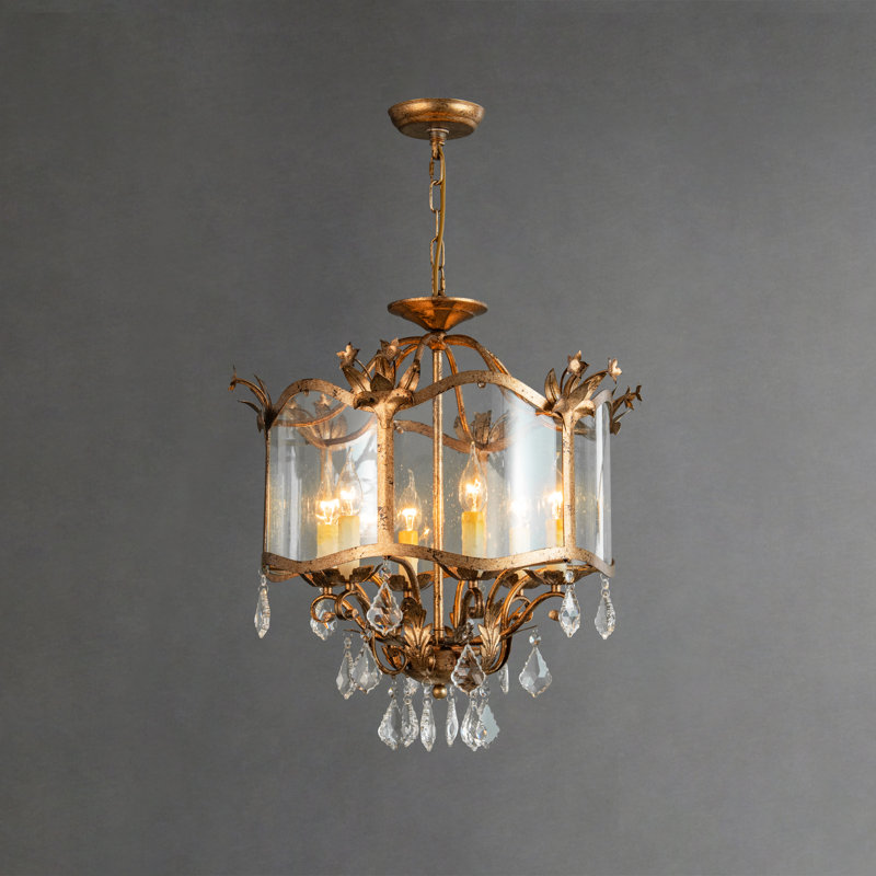 Lustre 3/6-lumières de style bougie rétro avec abat-jour en verre Dzesika Morla, Six lumières