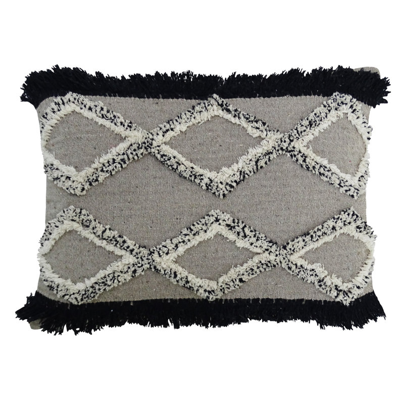 Fringed Cotton Blend Throw Pillow